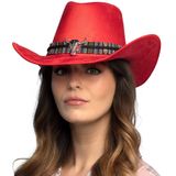 Carnaval verkleedset luxe model cowboyhoed Rodeo - rood - hals zakdoek/revolver - voor volwassen