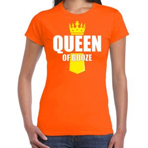 Koningsdag t-shirt Queen of booze met kroontje oranje - dames - Kingsday drank outfit / kleding / shirt