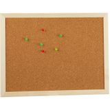 Prikbord/memobord naturel kurk inclusief 40 gekleurde punaises 40 x 30 cm