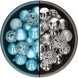 Decoris kerstballen - 74x st - zilver en ijsblauw - 6 cm - kunststof