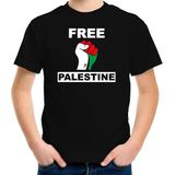 Free Palestine t-shirt zwart kinderen - Palestina protest/ demonstratie shirt met Palestijnse vlag in vuist