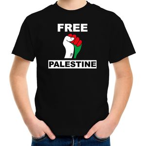 Free Palestine t-shirt zwart kinderen - Palestina protest/ demonstratie shirt met Palestijnse vlag in vuist