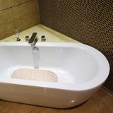 MSV Douche/bad anti-slip mat - badkamer - pvc - beige - 39 x 99 cm - zuignappen - steentjes motief