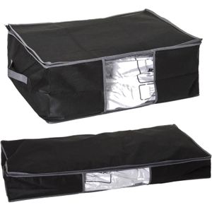 Set van 2x dekbed/kussen opberghoezen zwart met vacuumzak - 60 x 44 x 25 cm en 98 x 45 x 15 cm