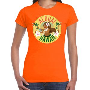 Hawaii feest t-shirt / shirt Aloha Hawaii voor dames - oranje - Hawaiiaanse party outfit / kleding/ verkleedkleding/ carnaval shirt
