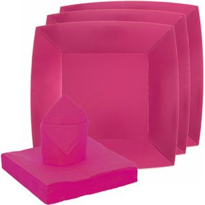 Santex feest/verjaardag servies set - 10x bordjes/25x servetten - fuchsia roze - karton