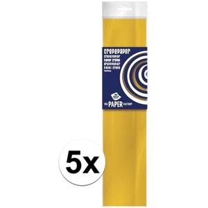 5x Crepe papier plat oker geel 250 x 50 cm - Knutselen met papier - Knutselspullen