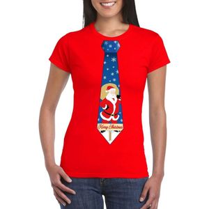 Foute Kerst t-shirt stropdas met kerstman print rood voor dames