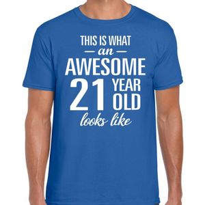Awesome 21 year - geweldige 21 jaar cadeau t-shirt blauw heren -  Verjaardag cadeau