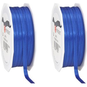 2x Luxe Hobby/decoratie blauwe satijnen sierlinten 0,6 cm/6 mm x 50 meter- Luxe kwaliteit - Cadeaulint satijnlint/ribbon