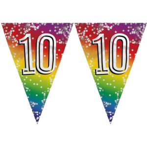 2x stuks vlaggenlijn 10 jaar versiering vlaggetjes slinger 6 meter - Glitter folie - Binnen/buiten gebruik