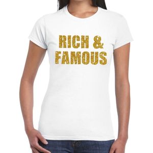Rich and Famous gouden glitter tekst t-shirt wit dames - dames shirt Rich and Famous