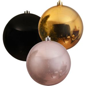 3x stuks grote kerstballen van 20 cm glans van kunststof goud zwart en lichtroze - Kerstversiering