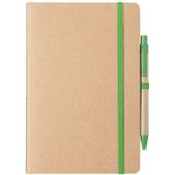 Set van 6x stuks nature look schriften/notitieboekje met groen elastiek A5 formaat - blanco paginas - opschrijfboekjes -60 paginas