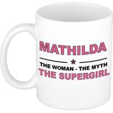 Naam cadeau Mathilda - The woman, The myth the supergirl koffie mok / beker 300 ml - naam/namen mokken - Cadeau voor o.a  verjaardag/ moederdag/ pensioen/ geslaagd/ bedankt