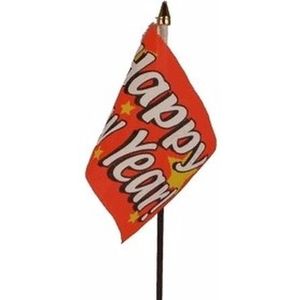 Happy New Year mini vlaggetje op stok 10 x 15 cm - Oud en nieuw zwaaivlaggetjes