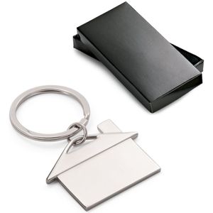 1x Sleutelhangers met huisje in geschenkverpakking aluminium 5 x 3,5 cm - Sleutelhangers - Housewarming cadeaus
