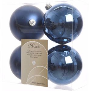 Onbreekbare mix blauwe kerstballen 10 cm - 8 stuks - kerstversiering