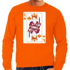Bellatio Decorations Koningsdag sweater voor heren - kaarten koning - oranje - feestkleding