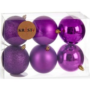 Krist+ kerstballen - 6x st - paars - kunststof - 8 cm - kerstversiering