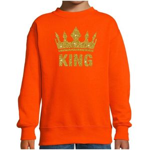 Oranje Koningsdag gouden glitter King sweater / trui kinderen - Oranje Koningsdag kleding met gouden print