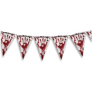 Halloween/horror thema vlaggenlijn - bloederige hand - kunststof - 400 cm - griezelige vlaggetjes versiering