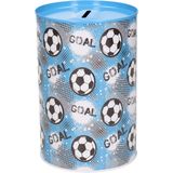 Concorde spaarpot blik goal voetbal - blauw - 10 x 15 cm