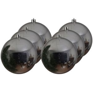 6x Grote zilveren kunststof kerstballen van 20 cm - glans - zilveren kerstboom versiering