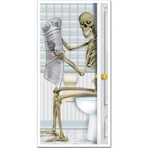 Halloween Halloween Deurposter Skelet Op Toilet