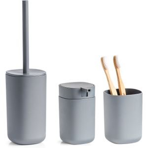 Zeller Badkamer accessoires set 3-delig - kunststof - antraciet grijs