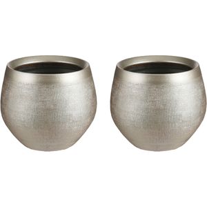 Set van 3x stuks bloempotten goud keramiek voor kamerplant H15 x D18 cm - Mica Decorations plantenpotten