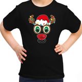 Bellatio Decorations kerst t-shirt voor kinderen - Rudolf gezicht - rendier - zwart - Kerstdiner