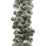 3x Groene dennenslingers met sneeuw en verlichting 270 x 25 cm - Kerstslingers / dennen slingers / takken