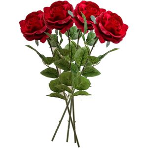5x Rode rozen Marleen kunstbloemen 63 cm - Woondecoratie/accessoires - Kunstbloemen - Nepbloemen - Kunsttakken - Roos/rozen