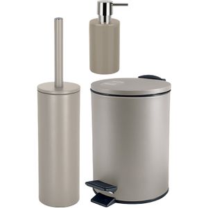 Spirella Badkamer accessoires set - WC-borstel/pedaalemmer/zeeppompje - metaal/keramiek - beige - Luxe uitstraling