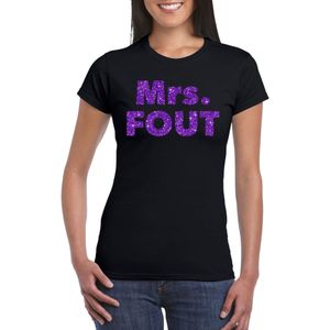 Zwart Mrs Fout t-shirt met paarse glitters dames - Fout/themafeest/feest kleding