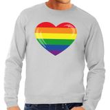 Gay pride regenboog hart sweater grijs - homo sweater voor heren - gay pride