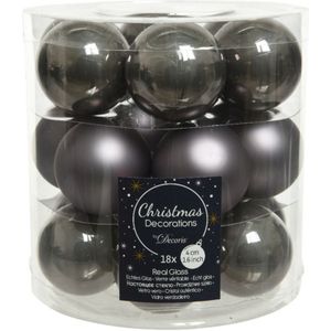 18x stuks kleine kerstballen antraciet (warm grey) van glas 4 cm - mat/glans - Kerstboomversiering