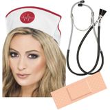 Verpleegster/zuster ziekenhuis verkleed accessoires 3-delig - stethoscoop/grote fun pleisters/kapje