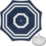 Parasol - Blauw/wit - D180 cm - incl. draagtas - parasolvoet - 42 cm