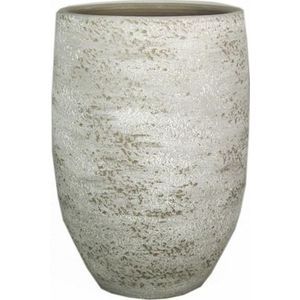 Vaas of hoge plantenpot van keramiek in het grijs/wit met diameter 26 cm en hoogte 40 cm - Voor binnen gebruik