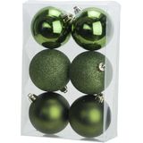 12x stuks kunststof kerstballen mix van appelgroen en donkergroen 8 cm - Kerstversiering