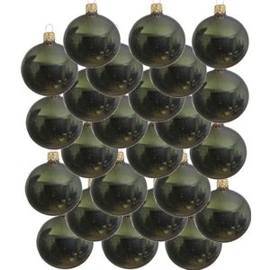 24x Donkergroene glazen kerstballen 6 cm - Glans/glanzende - Kerstboomversiering donkergroen