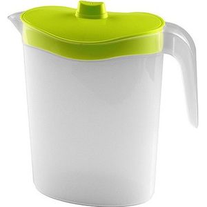 Waterkan/sapkan met groen deksel 1,5 liter 9 x 21 x 23 cm kunststof - Compact formaat schenkkan die in de koelkastdeur past - Sapkannen/waterkannen/schenkkannen/limonadekannen