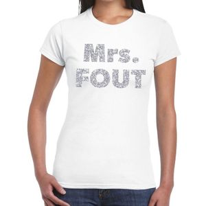 Mrs. Fout zilver glitter tekst t-shirt wit dames - Foute party kleding
