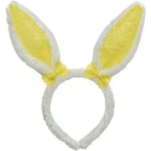 Wit/gele konijn/haas oren verkleed diadeem voor kids/volwassenen - Verkleedaccessoires - Feestartikelen