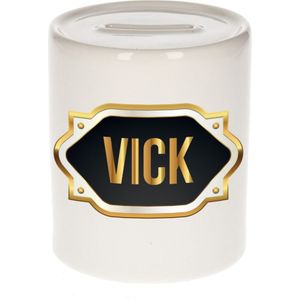 Vick naam cadeau spaarpot met gouden embleem - kado verjaardag/ vaderdag/ pensioen/ geslaagd/ bedankt