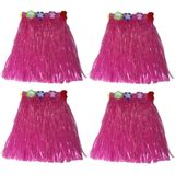 Hawaii thema verkleed rokje - 4x - raffia - roze - 40 cm - volwassenen