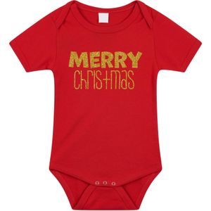 Bellatio Decorations Kerst baby rompertje - rood - glitter goud - Merry Christmas - Kerst cadeau