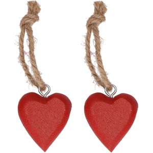 6x stuks rode hartjes aan touwtje 5 cm - Sleutelhangers - Valsentijnsdag decoratie hangertjes